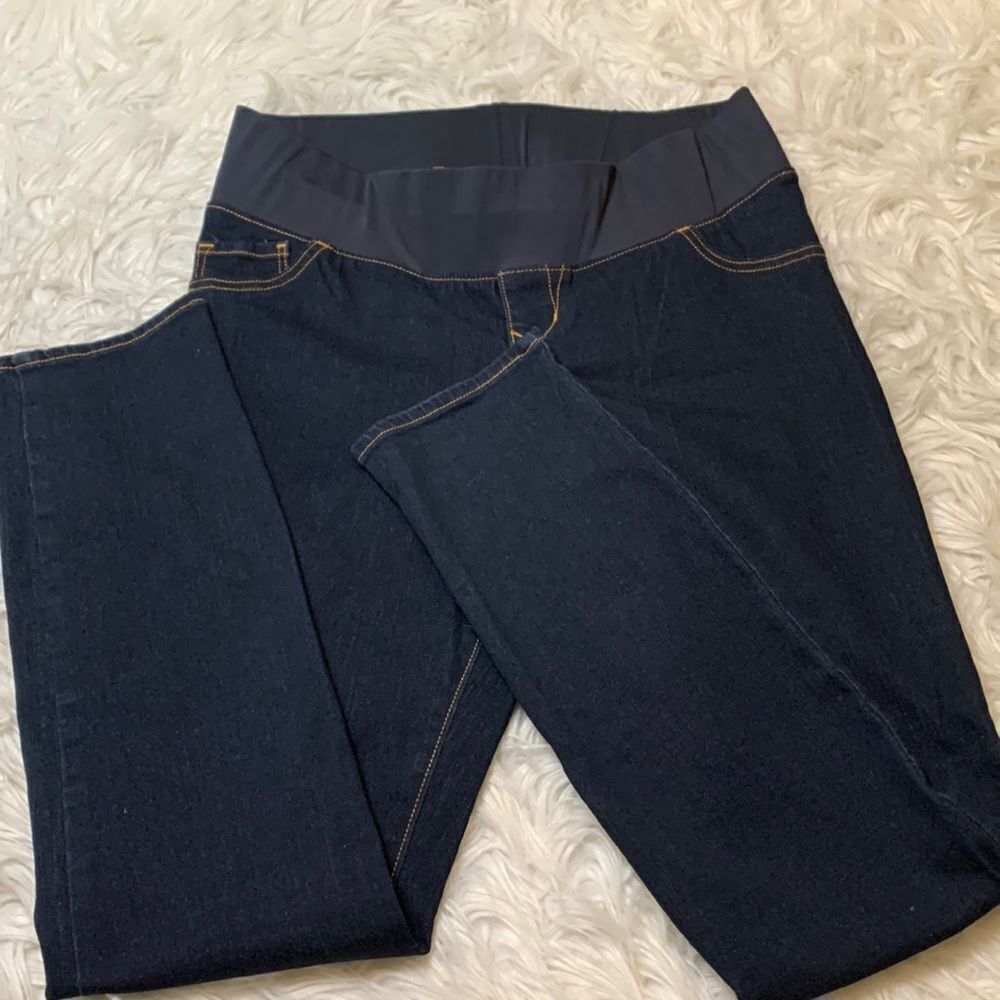 🟢3 for $20——OLD NAVY maternity skinny low panel dark wash back pockets